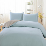 外贸纯棉被套四件套纯蓝色卡其色双拼简约床笠式1.8 1.5 2.0米床