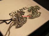 美国直邮正品Chanel香奈儿首饰品 齿纹边水晶嵌银色CC耳钉耳环