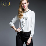 EFB职业女装ol时尚镶钻白色衬衫修身显瘦长袖衬衣百搭打底衫春装