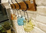 玻璃双耳吊瓶铁丝悬挂烛台小型盆栽水培小花瓶家居美化摆件插花