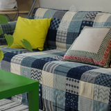 蓝色方格子雪尼尔沙发毯 清新地中海沙发巾 宜家沙发垫盖毯 桌布