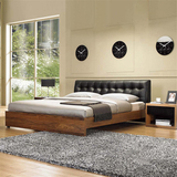 简约现代中式真皮软靠实木床卧室家具进口白蜡木双人婚床