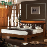 木桐居现代中式实木家具真皮床双人床1.8米大床高箱床储物床