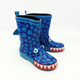 外贸原单儿童雨鞋宝宝水靴橡胶可爱动物水鞋男童女童点点蓝色鲨鱼