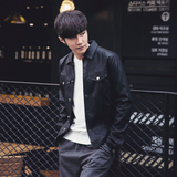 春季新款韩版男士修身单排扣翻领皮衣外套 复古纯色免烫皮衣外套