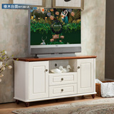 地中海美式纯实木白色1.4米小卧室高电视柜橡木台面餐边柜