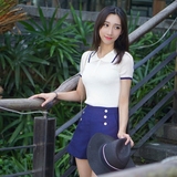 韩版学院风修身短袖POLO领透气冰丝薄针织衫女装T恤