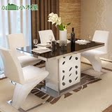 简易小户型大餐桌餐椅组合现代简约餐台钢化玻璃长方形饭桌子方桌
