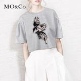 MO&Co.T恤夏短袖圆领飞鸟图案贴布绣花休闲T恤MA151TST05 moco