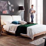 北欧实木床 简约皮艺床1.5米大小户型双人皮床1.8米软包床 婚床