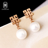 兰米儿白色珍珠钛钢18K玫瑰金彩金韩版女款耳钉耳环耳饰时尚气质
