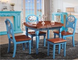 实木双色现代简约地中海美式乡村可伸缩折叠餐桌椅组合小户型宜家
