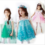 2015韩国新款童装冰雪奇缘裙  短袖艾莎公主裙六一童装cospla