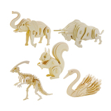 木制3D立体拼图玩具 木质恐龙动物模型拼板儿童diy 拼装益智玩具