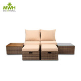 MWH编藤沙发普劳五件套一双人椅二边桌二脚凳加坐垫沙发组合
