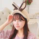 兔耳朵毛线棒球帽子韩国冬季新款女可爱韩版潮保暖手工针织帽嘻哈