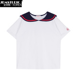 韩国官网正品代购女装2016夏季Heart club变形海军领T恤/白色
