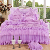 纯棉婚庆四件套4紫色蕾丝欧式被套床单家纺结婚1.8m床上用品曼舞