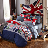 全棉4四件套英伦、地中海风纯棉家纺床上用品1.5m1.8米床被套床单