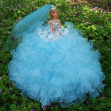 芭比婚纱娃娃大摆齐地摆件白色蓝色梦幻灰姑娘新娘可儿公主包邮