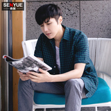 2016夏季韩版中长款格子短袖薄款衬衫男修身舒适青少年半袖衬衣潮
