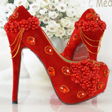 唯美中式婚鞋红色高跟新娘鞋旗袍龙凤褂鞋禾秀服鞋搭配中式服饰鞋