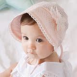 韩国婴儿帽子镂空花朵公主帽子3-12个月女宝宝夏天纯棉遮阳帽胎帽