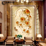 玄关瓷砖背景墙镶金现代欧式客厅走廊过道彩雕墙砖3D壁画金典玫瑰