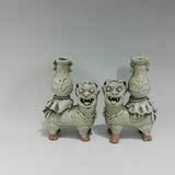 热卖古玩古瓷收藏 景德镇雕塑瓷厂老厂货陶瓷全手工狮子摆件一对
