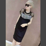 欧洲站 2015夏装新款 欧美时尚女式网纱透视字母流苏气质连衣裙女