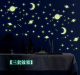 夜光荧光月亮星星可移除电视背景墙贴墙纸创意卡通宇宙星球儿童房