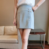 2016夏季韩版新款纯色高腰百搭伞裙短裙时尚钉珠修身显瘦半身裙女