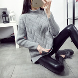 韩版学院风冬季粗线高领毛衣女套头 宽松短款 学生加厚针织打底衫