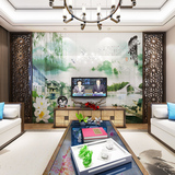 中式客厅电视背景墙瓷砖微晶石现代简约山水画壁