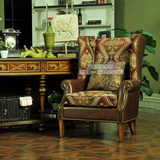 美式传统欧式复古老虎椅单人布艺头层油蜡皮牛皮沙发休闲椅咖啡厅