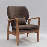 丹麦单人小户型橡木实木沙发复古布艺沙发单人皮布沙发北欧休闲椅