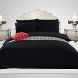 男士床上四件套被单韩式素色四件套床罩式黑色纯色1.5m1.8m床磨毛