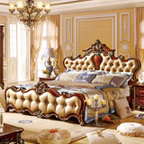 欧式实木床美式床高箱储物床双人床1.8红色深色家具新古典真皮床