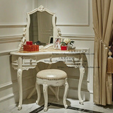 法式实木雕花转角化妆台美式欧式梳妆台个性创意高档梳妆凳镜子