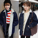 新款韩版学生冬装加厚女牛仔棉服外套中长款冬羊羔毛大衣