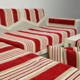 四季沙发垫子通用雪尼尔红色条纹布艺组合沙发巾沙发套实木防静电
