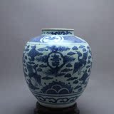 明代青花寿字鹤纹罐 古董古玩  旧货收藏 仿古做旧瓷器摆件老坛子