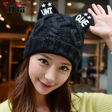 新款韩国版潮女士可爱针织帽冬季加绒加厚保暖护耳猫耳朵毛线帽子