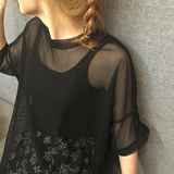 夏季女装韩国ulzzang小性感透明镂空宽松短袖罩衫T恤韩版中袖上衣