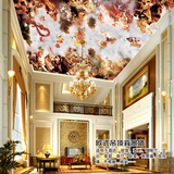 3D古典欧式天花板吊顶大型壁画壁纸客厅酒店宾馆大堂天花板墙纸