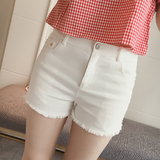 夏装新款韩版低腰白色牛仔短裤女弹力修身显瘦毛边简约热裤超短裤