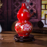 中式景德镇陶瓷 家居装饰瓷 中国红 葫芦瓶 家居创意客厅装饰摆件