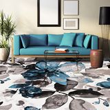 中式客厅地毯进口土耳其地毯抽象水墨简约现代蓝色卧室地毯茶几垫