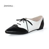 ZANDALL新款欧美英伦风羊皮平底鞋 尖头单鞋真皮平跟女鞋雕花鞋