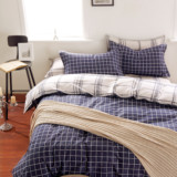 北欧韩美式简约风英伦床单三四件套床上用品纯棉格子条纹床品包邮